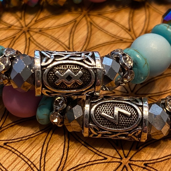 Handmade Sacred Geometry Matching Bracelet Set with Ancient Runes - Picture 2 of 7